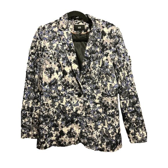 H&M Floral Blazer Size 10 Abstract Print Cotton Stretch Workwear Statement - Picture 1 of 6